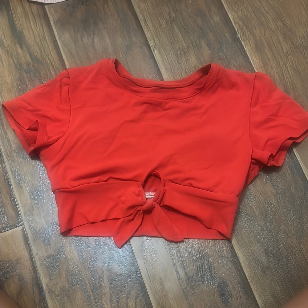 Red Crop swim Top with Knot Detail